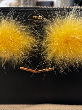 Fendi Black Leather Monster Eyes Mini Pouch